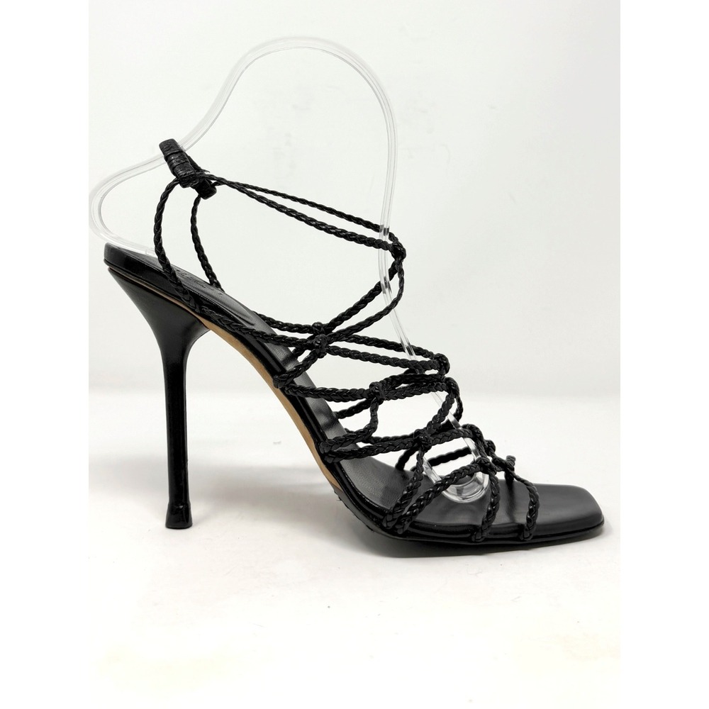 Gucci Black Strappy Heels Braided Leather Sandals 7.5 Y2K Tom Ford - Picture 3 of 9